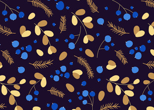深蓝背景金色蓝色植物图案