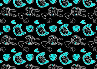 黑色底蓝绿色卡通图案背景