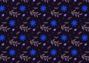 蓝色花卉动物图案背景