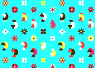 多彩花卉小鸟图案背景