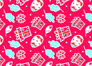 红色背景多彩节日图案