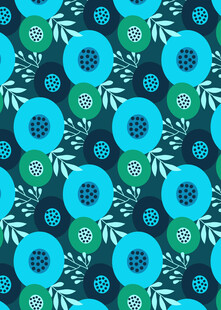 蓝绿花卉图案无缝背景