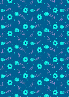 蓝底花卉图案无缝背景图