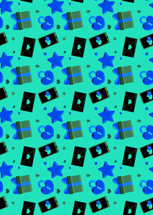 蓝绿背景星星磁带图案