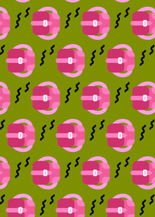 粉色花朵绿底无缝图案