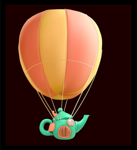 茶壶造型热气球奇幻图景