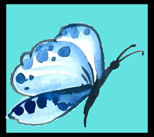 蓝白蝴蝶水彩画