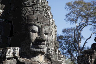 吴哥窟神秘佛像头部特写