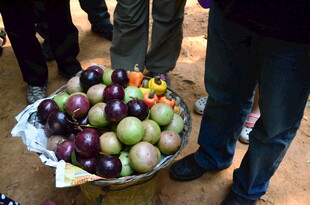 多彩蔬果堆放在地面