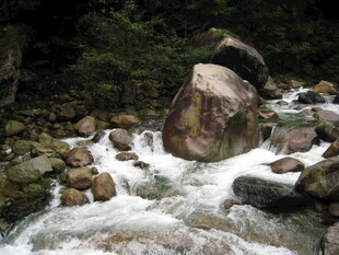 山间溪流中的巨石