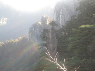 山间晨景处 林木映奇峰