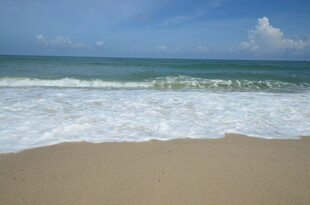 美丽海滩海浪与蓝天