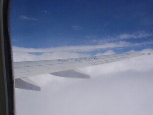 飞机窗外的蓝天与机翼