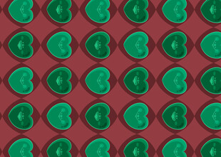 红色背景上的绿色圆形图案