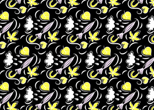 黑底黄白紫花卉图案设计