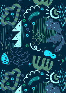 梦幻蓝调手绘风图案元素