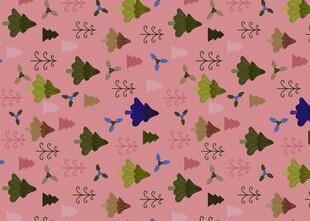粉色背景多彩小树图案