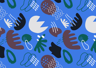 蓝色底抽象动植物图案