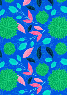 蓝底多彩植物图案背景