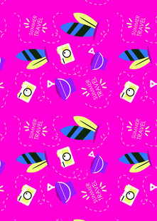 粉色背景多彩卡通元素图案