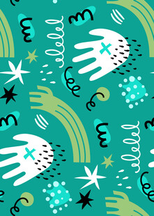 手绘多彩手与星图案背景