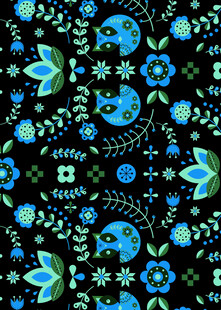 蓝绿花卉图案无缝背景