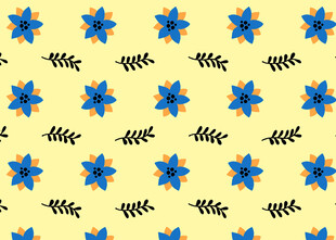 黄色背景蓝色花朵图案