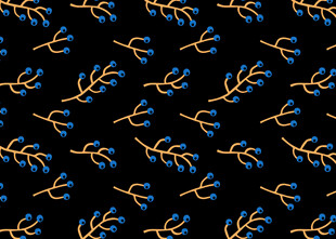 蓝橙枝叶图案背景