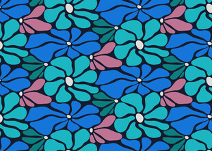 蓝底多彩花卉图案设计