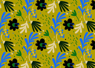 黄绿底花卉叶子图案