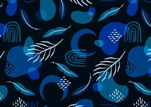 蓝色抽象几何植物图案