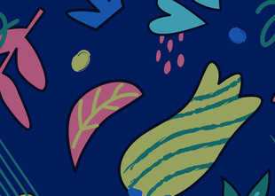 深蓝背景多彩植物图案