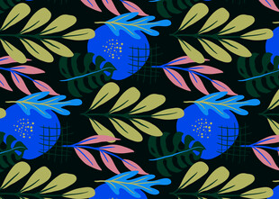 蓝花绿叶图案设计