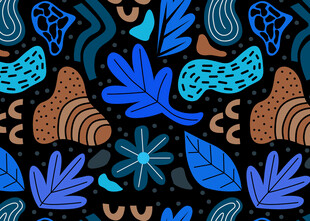 蓝棕相间抽象植物图案