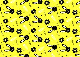 黄色背景蜜蜂花朵图案
