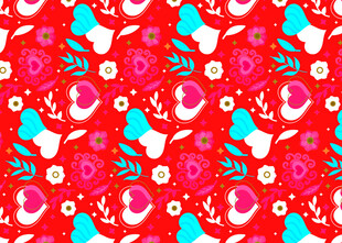 红色背景多彩花鸟图案