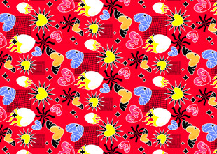 红色花卉图案布料纹理