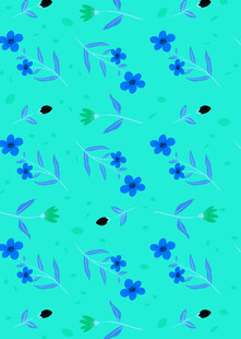 蓝花绿底清新图案背景