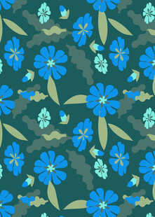 蓝花绿叶无缝花卉图案