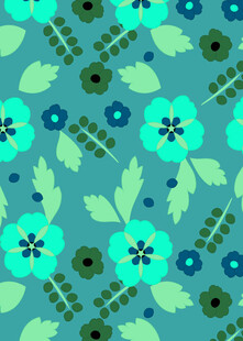 清新蓝绿花卉叶子图案