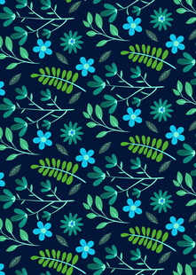 蓝色花卉绿叶图案背景