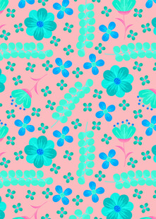 粉色底蓝绿花卉图案纹理