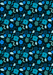 蓝色花卉图案布料纹理