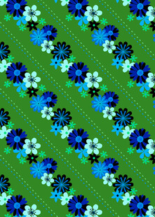 蓝白花朵绿色背景图案