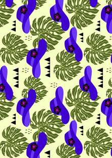 紫色花卉绿叶图案纹理