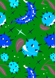 绿色背景的卡通病毒图案