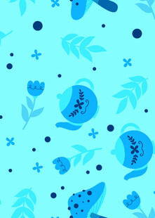 蓝色花卉叶子无缝图案