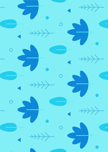 蓝色海洋风鱼与叶图案