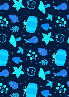 蓝色梦幻动植物图案背景