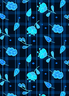 蓝色花卉格子图案背景